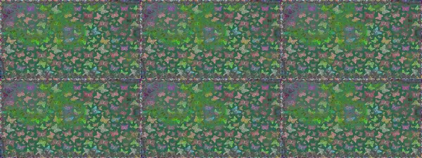 Kumaş, kağıt, ambalaj kâğıdı ve duvar kağıdı tasarımı için hoş bir arka plan. Yeşil arka planda kelebek deseni var. Raster illüstrasyonu.