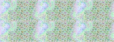 Raster illüstrasyonu. Sonsuz. Tarafsız ve yeşil suluboya kelebeklerinde şeffaf deniz mavisi deseni. Yazdırmayı tekrarla.