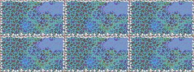 Giysi tasarımı için mavi ve kahverengi arka planda dekorasyon. Renkli kelebeklerin kusursuz arka planı. Raster illüstrasyonu.