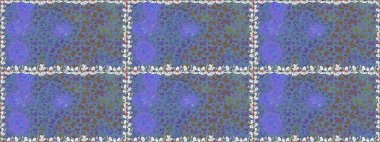 Raster illüstrasyonu. Mavi ve mor renkli illüstrasyon. Elin kusursuz deseni suluboya desenli siluet kelebekleri. Klasik tarzda..