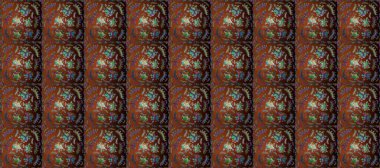 Hoş bir arka plan. Raster tasarımı. Kusursuz desen. Güzel kumaş deseni. Duvar kâğıtlarında, ambalaj kutularında, sabıka fotoğraflarında, bebek kıyafetlerinde falan kullanılabilir. Karalama kalıbı. Yeşil, turuncu ve kahverengi renkler.