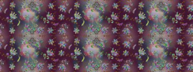 Şirin çiçekler. Satır seamless modeli. Rasterleştirme Trendy kumaş deseni.