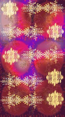 Raster illüstrasyonu. Düz Çiçek Elementleri Tasarımı. Asya tekstil tarzında. Kırmızı, mor ve pembe renkte çiçekler. Renkli Bahar Teması eskiz kalıbı. Çiçek desenini çiz.