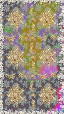 Kusursuz damaske klasik altın desen. Raster illüstrasyonu. Tekrarlayan elementlerle soyut arkaplan oluşturun. Gri renklerde altın desenli altın elementler.