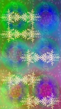 Yeşil, mavi ve nötr renklerde şirin kar taneleri. Basit bir kar tanesi. Kışın sembolü, mutlu noeller, mutlu yeni yıl kutlaması Raster illüstrasyonu. Soyut duvar kağıdı, ambalaj dekorasyonu.