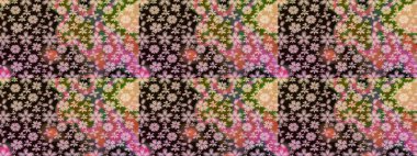 Raster illüstrasyonu. Küçük çiçekli şirin bir desen. Çiçek ve yapraklı çiçek deseni.