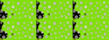 Patlayan çiçekler soyut olarak yerleştirilmiş. Raster illüstrasyonu. Raster deseni. Yumuşak, yeşil renkte bahar çiçekleri.