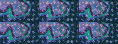 El yapımı çiçek ve bitki koleksiyonu. Raster illüstrasyonu. Robot resim tarzı mavi renkler. Şirin karalamalı çiçek desenli çizim. Raster illüstrasyonu.