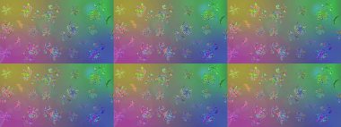 Yeşil ve mavi renkler. Raster illüstrasyonu. Noel ve yeni yıl moda baskıları için tatil tasarımı. Kar tanelerinin soyut arkaplanlı Noel deseni.