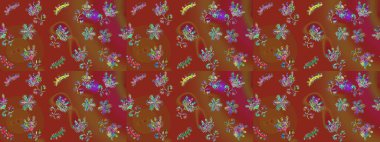 Renkli arka planda izole tatlı kar taneleri. Güzel kar tanesi. Soyut kış kahverengi, kırmızı ve yeşil süsler. Yuvarlak raster kar tanesi. Raster illüstrasyonu.