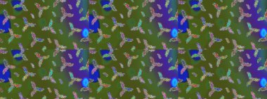 Soyut duvar kâğıdı, ambalaj dekorasyonu. Yeşil, mavi ve mor renkli şirin kar taneleri. Basit bir kar tanesi. Kışın sembolü, mutlu noeller, mutlu yeni yıl kutlaması Raster illüstrasyonu..