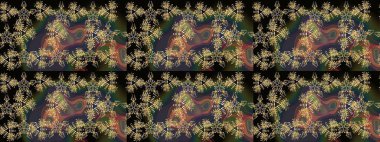 Kar tanesi raster deseni. Renkli arka planda izole tatlı kar taneleri. Siyah ve kahverengi renkte kar taneleri. Raster illüstrasyonu.