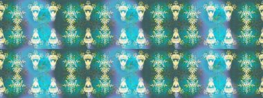 Mavi, yeşil ve nötr renklerde kristal kar tanesi. Raster illüstrasyonu.