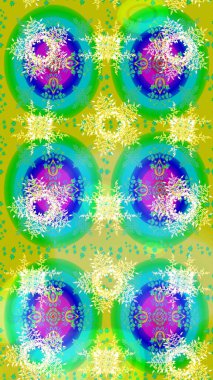 Çiçek Elementleri 'nin soyut geçmişi. Raster illüstrasyonu. Yeşil, sarı ve mavi renkler üzerine tasarım. Raster kış deseni.