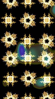 Siyah, sarı ve kahverengi renkli kar tanesi süsü. Kar tanesi süsü Raster illüstrasyonu. Kar taneleri izole edildi. Güzel süs eşyası..