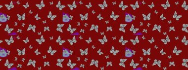 Web sayfası geçmişleri, duvar kağıtları, tekstil ve yüzey dokuları için mükemmel. Renkli kelebekler. Çizim kalıbı. Raster illüstrasyonu.