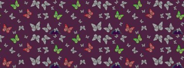 Raster çiçek desenli kelebek deseni. Kağıt, kumaş ve ambalaj için uygun. Kahverengi renkli illüstrasyon.