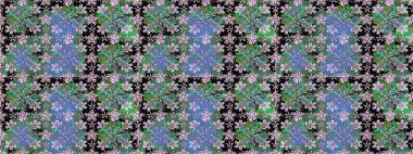 Çiçekli karalama şeklinde Raster çiçek deseni. Yeşil renkli çiçekler. Yumuşak, yaz çiçekli arka plan.