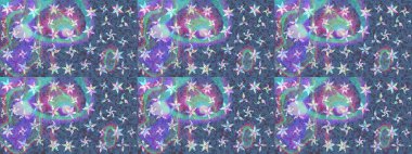 Renkli grunge, soyut arkaplanı kolomavi çiçeklerle süslüyor. Parmak izi, kumaş, duvar kâğıdı, tekstil için raster dokusu. Nakış desenli çiçek deseni..