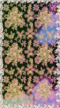 Arkaplan, kumaş, altın duvar kağıdı. Raster altın pürüzsüz desen. Düz elle çizilmiş klasik koleksiyon. Altın elementlerle gri renklerde altın desen.