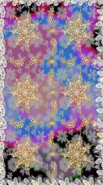 Noel, kar tanesi, yeni yıl. Gri renkler ve altın elementler üzerinde altın pürüzsüz desen. Gri renklerde, altın elementlerle kusursuz klasik desen.