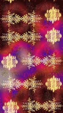 Raster illüstrasyonu. Kar taneleri arka planda. Kar tanesi süsleme deseni. Renkli arka planda izole edilmiş kar tanelerinin düz tasarımı. Kar taneleri deseni.