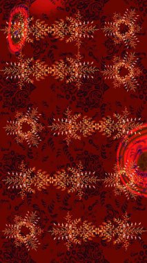 Raster kış deseni. Çiçek Elementleri 'nin soyut geçmişi. Kırmızı, siyah ve kahverengi renkler üzerine tasarım. Raster illüstrasyonu.