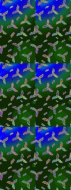 Raster illüstrasyonu. Noel stili. Yeşil, gri ve mavi renkte kar taneleri.