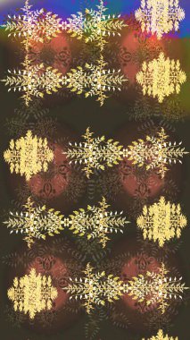 Renkli kar taneleri Raster çizimi. Raster kahverengisi, sarı ve bej kar tanesinden izole edilmiş. Güzel kış süsleri..