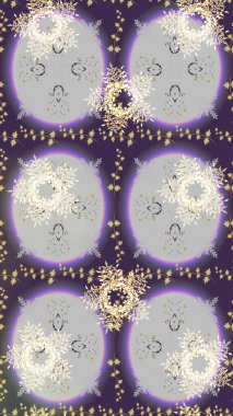Tarafsız, mor ve gri renklerde çizim kalıbı. Raster Golden eskiz kalıbı. Doğu tarzı arabesk tarzında altın elementler. Altın desenli bukleler çiz.
