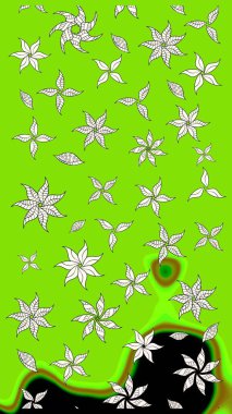 Patlayan çiçekler soyut olarak yerleştirilmiş. Yumuşak, yeşil renkli bahar çiçekleri. Raster deseni. Raster illüstrasyonu.