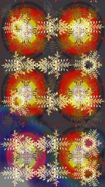 Kahverengi, gri ve kırmızı renkler. Kar tanelerinin soyut arkaplanlı Noel şablonu. Raster illüstrasyonu. Noel ve Yeni Yıl moda baskıları için tatil tasarımı.