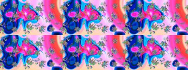 Çiçeksel çizim kalıbının yansıması. Vadinin mavi renkli çiçekleri.