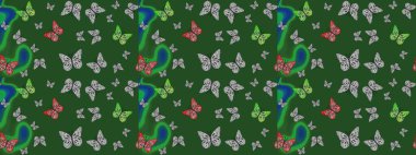 Kağıt, kumaş, ambalaj kağıdı ve duvar kağıdı tasarımı için güzel bir arka plan. Raster illüstrasyonu. Robot resim. Güzel kelebek resimlerini renklendir.