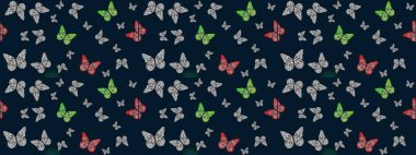Güve ile Raster Geçmişi. Renkli Kelebeklerle Bahar Arkaplanı. Kart, Davetiye ve Yazdırma için Basit Güzel Kalıp. Güzel Kelebek Siluetleriyle Moda Dekorasyonu.