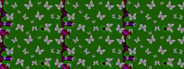 Şirin kelebek yeşil raster desenli. Robot resim. Giysi tasarımı için dekor.