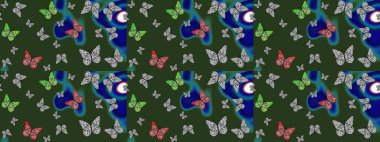 Kelebek desenli güzel çizim tasarımı. Yeşil renkli resimler.