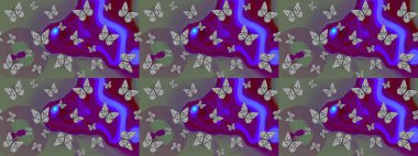 Raster Arkaplanı gri renklerde. Kart, Davetiye ve Yazdırma için Şirin Kadınsı Desen. Renkli Kelebeklerle Bahar Arkaplanı. Güzel Kelebek Siluetleriyle Moda Dekorasyonu.