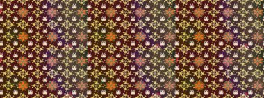 Çiçek desenli çizim. Raster illüstrasyonu. Renkli Bahar Teması eskiz kalıbı. Asya tekstil tarzında. Kahverengi renkli çiçekler. Düz Çiçek Elementleri Tasarımı.