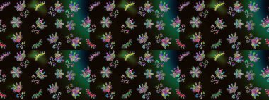 Siyah, gri ve yeşil renkte çiçekler olan çiçek deseni çiz. Suluboya tarzında siyah, gri ve yeşil renkte çiçekler.