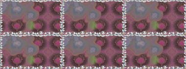 Düz Çiçek Elementleri Tasarımı. Renkli Bahar Temalı Kusursuz Arkaplan. Sevimli çiçek raster deseni. Kahverengi renkte çiçekler.