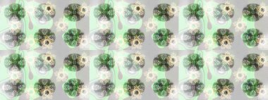 Gri, nötr ve yeşil renklerde kar tanelerinden oluşan kış deseni. Kış konsepti Düz yatıyordu. Raster illüstrasyonu.