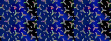 Kış kar taneleri, raster arka plan. Yüzey için tekrarlanan doku, ambalaj kağıdı, mavi, siyah ve yeşil renkler üzerine kar tanesi.