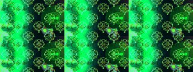 Raster floral pattern in doodle style with flowers. Gentle, spring floral background. Flowers on green, blue and black colors.