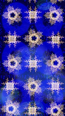 Düz yatıyordu. Mavi, mor ve nötr renklerde kar tanelerinden oluşan kış deseni. Raster illüstrasyonu. Kış konsepti.