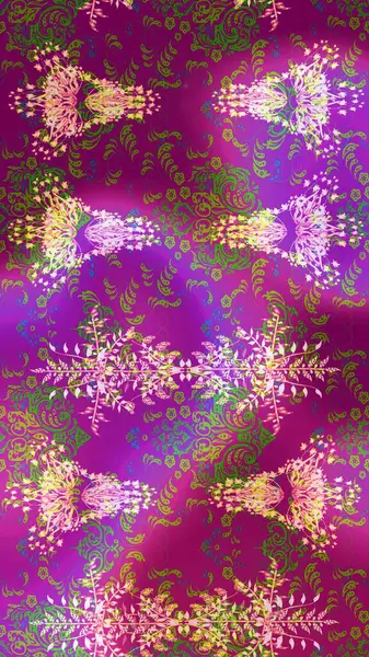 Tropik çiçekler. Gömlek, arka plan modelini çiz. Mor, yeşil ve mor renkte çiçekler.