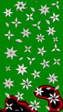 Küçük çiçekli yay deseni çiz. Raster illüstrasyonu. Suluboya tarzında yeşil renkler üzerine.