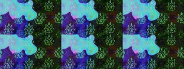 Asya tekstil tarzında. Raster illüstrasyonu. Çiçek desenli çizim. Mavi renkli çiçekler. Renkli Bahar Teması eskiz kalıbı. Düz Çiçek Elementleri Tasarımı.