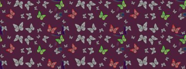 Kağıt, kumaş, ambalaj kağıdı ve duvar kağıdı tasarımı için güzel bir arka plan. Güzel kelebek resimlerini renklendir. Raster illüstrasyonu. Çizim.