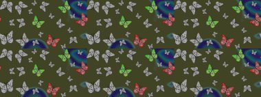 Çizim, karalama, karalama. Raster illüstrasyonu. Tekrarlanan kelebekler. Elle çizilmiş sevimli kız çizimi. Sonsuz.